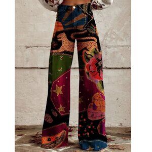 Boho Pants, Vintage Pants, Patch work, Party Clothes, Animal & Flower pattern